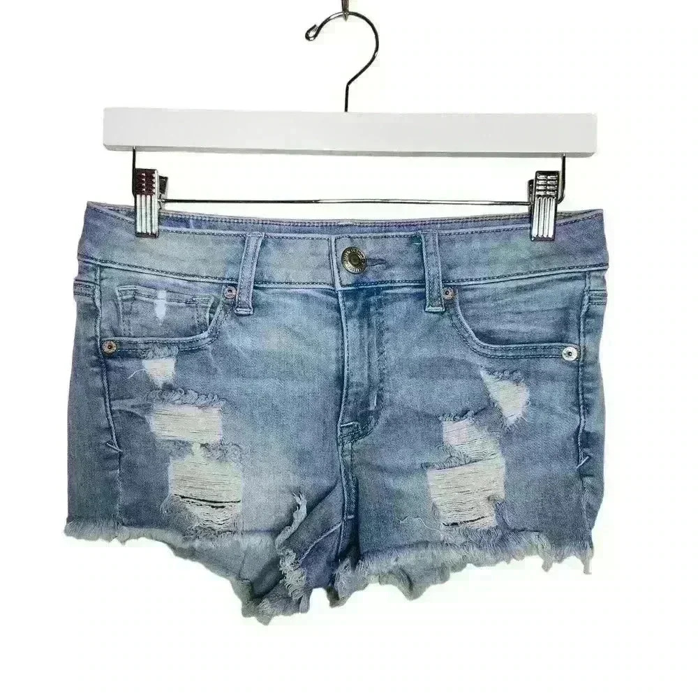 American Eagle outfitters light wash distressed shortie shorts size 4